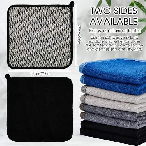 Miniatura 5 de Juexica 8 paños exfoliantes para hombre, paño rústico de doble cara de baño de 9.8 x 9.8 pulgadas, toalla de ducha exfoliante para cuerpo y cara