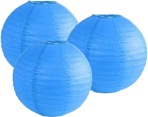 Miniatura 25 de Paquete de 3 linternas redondas de papel para decoración de boda y fiesta de cumpleaños (azul bebé, 4 pulgadas/3.9 in)