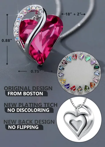Miniatura 2 de Leafael Collares para mujer, dije de corazón de amor infinito con cristales de piedra natal, regalos de joyería para esposa, cadena chapada en plata