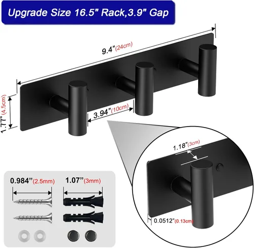 Miniatura 4 de Bntuk Perchero de pared – 3 ganchos para abrigos, toalleros para batas de baño, bolsas, llaves, perchero para sombreros, organizador de toallas