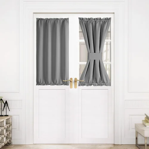 Miniatura 44 de NICETOWN Cortinas opacas unicolor con aislamiento térmico para puerta francesa, granja, oscurecimiento de habitación, puertas y ventanas de Marrón
