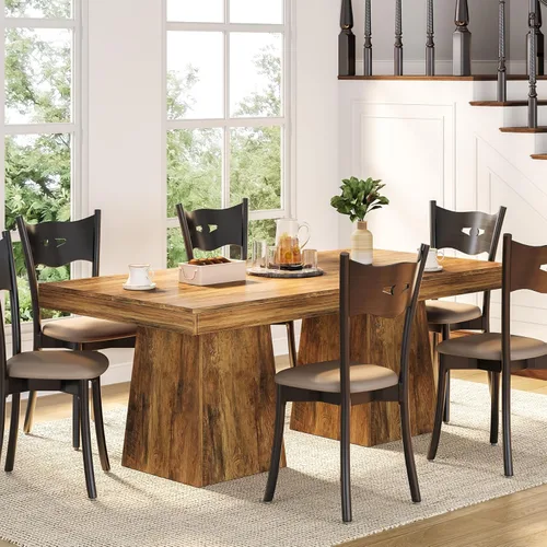 Miniatura 4 de LITTLE TREE Mesa de comedor para 4 personas, mesa de cocina pequeña cuadrada de 31.5 pulgadas, mesa de comedor de granja con base de pedestal Gris