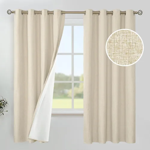 Miniatura 34 de YoungsTex - Cortinas de lino beige 100% opacas para dormitorio de 63 pulgadas de largo, cortinas cortas con aislamiento térmico y ojales