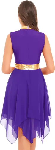 Miniatura 47 de easyforever Vestido de baile sin mangas con bloques de color para mujer, alabanza litúrgica, ropa de baile lírico, vestido de bata de adoración