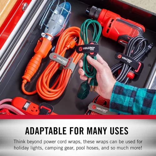 Miniatura 5 de VELCRO Brand Envolturas para cables de alimentación Correas resistentes para cables de extensión, organización de garaje o caravana Ojales