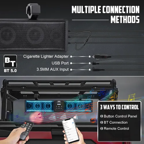 Miniatura 4 de Barra de sonido UTV de 26 pulgadas con 6 altavoces, barra de sonido ATV Bluetooth con iluminación RGB, sincronización de música, barra de sonido