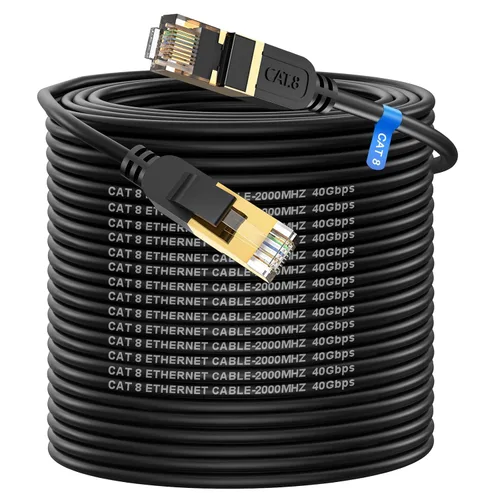 Miniatura 6 de Cable Ethernet Cat 8, cable de red LAN Cat8 de alta velocidad y servicio pesado de 10 pies 26AWG de 40 Gbps, 2000 Mhz con conector RJ45 chapado