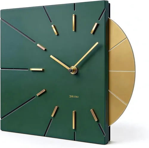 Miniatura 10 de Relojes Driini Reloj de pared moderno de mediados de siglo - Reloj cuadrado negro con acento dorado decorativo - Reloj único y genial, funciona