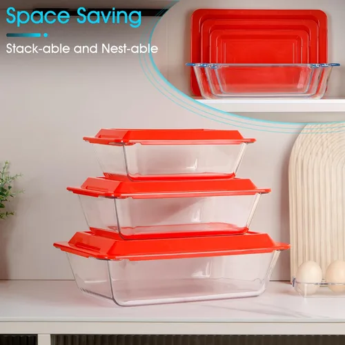 Miniatura 6 de NUTRIUPS Fuentes de vidrio profundas para hornear de 1.5+2.4+3.7 cuartos de galón, 11.5 x 8 x 3 pulgadas, 9.5 x 7 x 2.7 pulgadas y 8 x 6 x 2.4