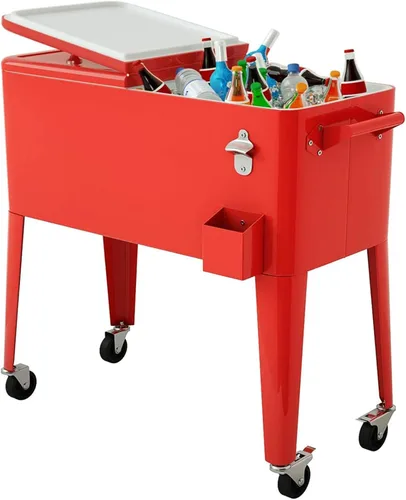 Miniatura 10 de Giantex - Carrito enfriador con ruedas, enfriador para exteriores de 80 cuartos de galón con ruedas de bloqueo, estante de almacenamiento, abridor