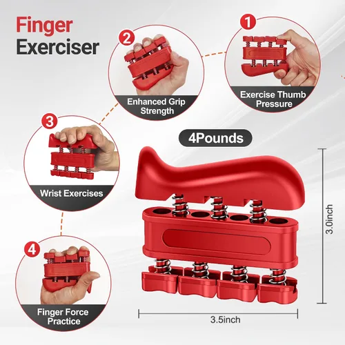 Miniatura 4 de Grip Strength Trainer Kit (5 Pack) Adjustable Resistance Hand Gripper,Finger Exerciser,Hand Extension Exerciser,Stress Relief Ball and Forearm Rojo