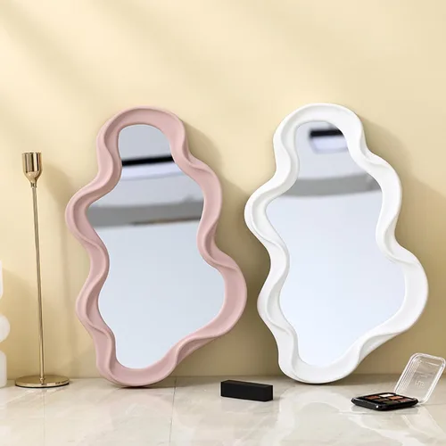 Miniatura 3 de Mokoze Espejo de pared asimétrico, acento decorativo irregular para dormitorio, entrada, sala de estar, decoración estética blanca para montaje