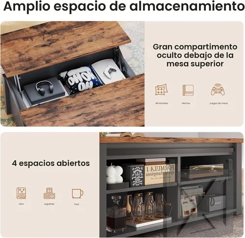 Miniatura 7 de SEDETA Mesa de Centro con Tapa Elevable de 31.5" con Almacenamiento, Mesas de Centro Cuadradas para Sala de Estar, Mesa de Centro Estilo Granja