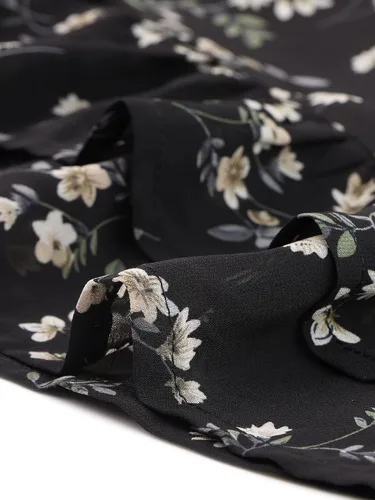 Miniatura 5 de Allegra K Vestido de gasa floral con cuello en V y mangas con volantes para mujer