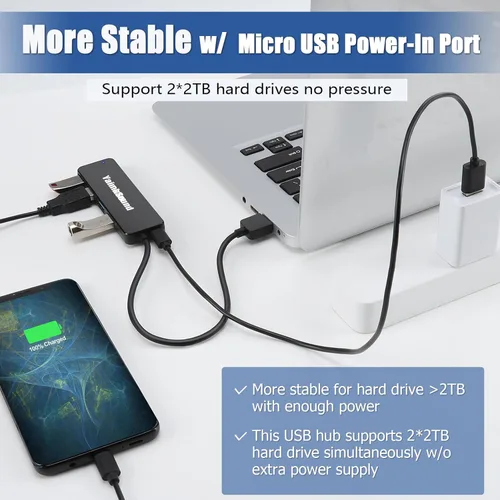 Miniatura 7 de Hub USB 3.0 de 4 puertos, divisor USB T-Sound para laptop, adaptador de teclado y mouse PS4 para Dell, Asus, HP, MacBook Air, Surface Pro, Acer