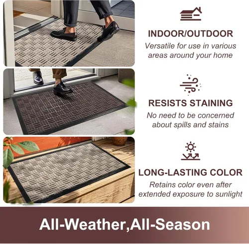 Miniatura 5 de Mibao Tapete para puerta delantera, resistente y duradero, tapete de bienvenida para interiores y exteriores, atrapador de suciedad, impermeable