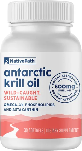 NativePath Aceite de Krill Antártico Capturado en Estado Salvaje 500mg - Astaxantina Premium 200mcg Omega-3 EPA DHA Unido a Fosfolípidos - Fórmula