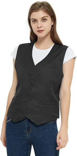 Miniatura 5 de TOPTIE Chaleco unisex con botones para uniforme de trabajo