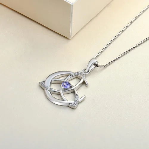 Miniatura 5 de YL Collar de nudo celta de plata de ley 925 con colgante de luna y piedras preciosas para mujer
