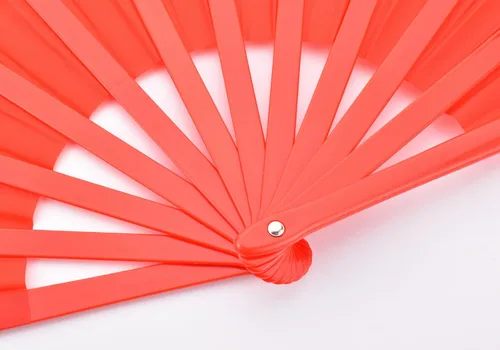 Miniatura 2 de Ventilador de mano plegable de baile, 13 pulgadas, color rojo, grande, chino, Kung Fu Tai Chi, plástico y nailon para hombres y mujeres