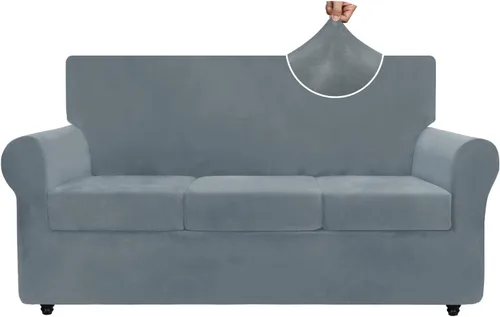 Miniatura 78 de ZNSAYOTX Funda de terciopelo de 3 piezas para sofá de 3 piezas con 2 fundas de cojín de asiento extra grandes, funda elástica para sofá de 2 plazas