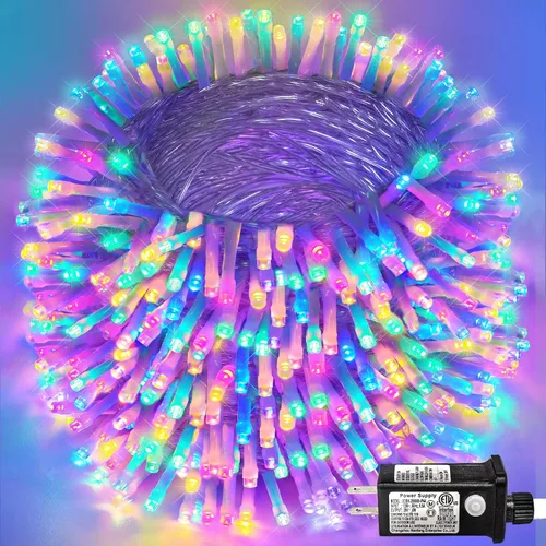 Miniatura 35 de Guirnalda de 120 luces LED rojas impermeables para exteriores, luces de Navidad rojas de 40 pies, 8 modos, cable transparente, guirnalda de luces