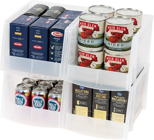 IRIS USA Contenedores de almacenamiento de plástico transparentes apilables, X Grande - Paquete de 4, Organizador de cocina, despensa, armario de