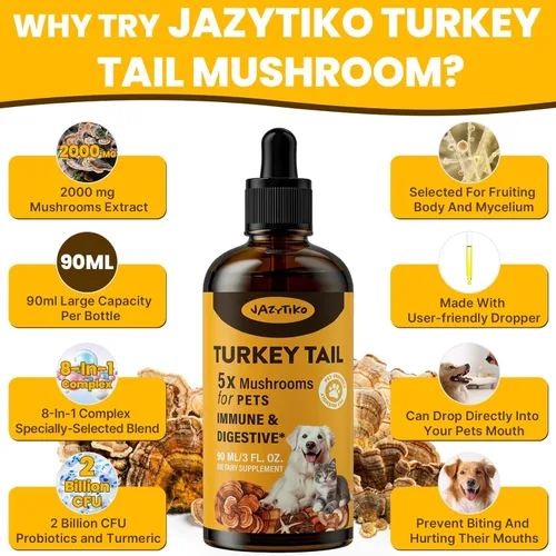 Miniatura 5 de Seta cola de pavo para perros - Absorción más rápida 2000mg de seta cola de pavo para inmunidad y digestión, articulaciones, energía, 5 veces más
