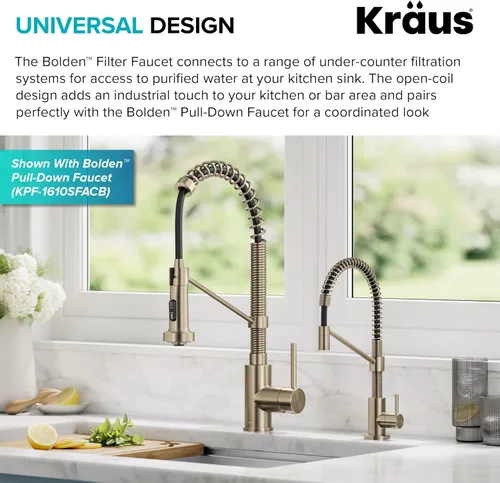 Miniatura 3 de KRAUS Bolden Grifo de filtro de agua potable de una sola manija para ósmosis inversa o sistema de filtración de agua en bronce champán antiguo sin