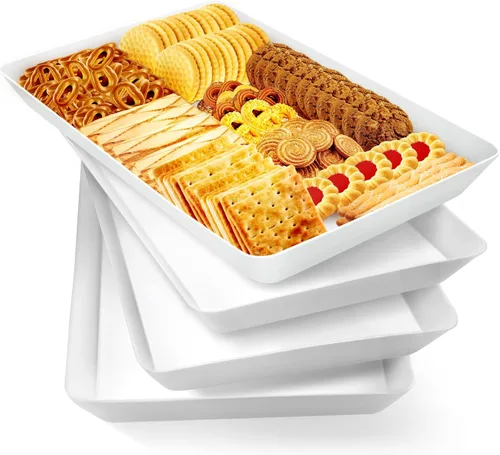 Miniatura 14 de WOWBOX 4 bandejas de servir para entretenimiento, platos para servir aperitivos, frutas, galletas, postres, bandejas de plástico reutilizables