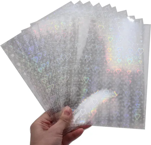 Miniatura 7 de 6 agujeros transparentes de PVC con holograma y bolsillos para archivar hojas sueltas, carpeta de documentos, protector de hojas de página de papel