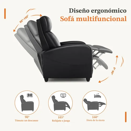 Miniatura 5 de Sweetcrispy Silla reclinable de piel sintética, sofá reclinable sin masaje, asiento de cine en casa con soporte lumbar, respaldo ajustable, relleno