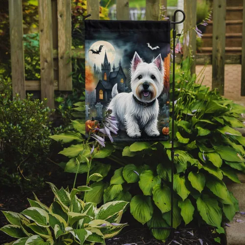 Miniatura 2 de Caroline's Treasures DAC2058GF Westie Spooky - Bandera de jardín de Halloween para buzón, bandera decorativa para patio exterior, patio, obras