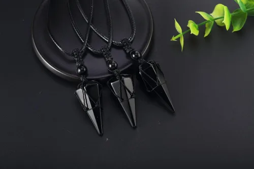 Miniatura 6 de XIANNVXI Collar puntiagudo con piedra de cristal curativo, cuerda negra ajustable, collar con colgante de piedras preciosas naturales, joyería
