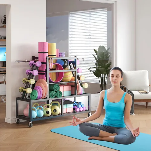 Miniatura 6 de HavenlyYouth Estante de pesas para mancuernas, estante grande para mancuernas para almacenamiento de gimnasio en casa, organizador de almacenamiento