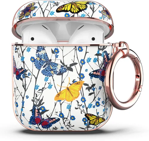 Miniatura 8 de ULAK Funda para AirPods 1 y 2, diseño elegante para AirPods para mujeres y niñas, bonito patrón de mariposa, funda protectora a prueba de golpes