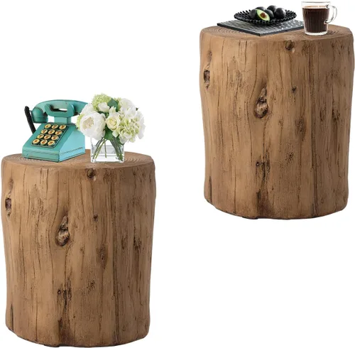 Miniatura 15 de HOMPUS Mesa auxiliar de hormigón para exteriores, mesa decorativa redonda moderna de tocón de árbol, soporte para maceta, taburete de jardín