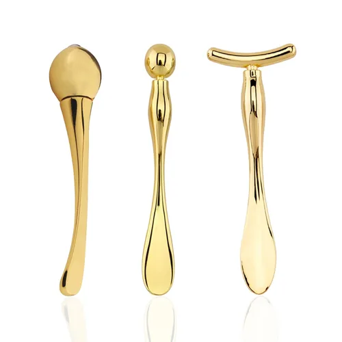 Miniatura 8 de BetterJonny Varita aplicadora de crema de ojos de metal, 3 unidades, cuchara de cosméticos, masajeador facial para niñas y mujeres, masajeador Oro