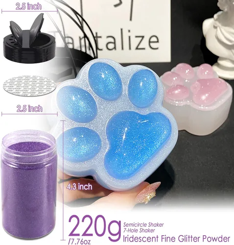 Miniatura 5 de Matio Polvo iridiscente de purpurina ultra fina, 7.76 onzas/7.76 oz verde esmeralda para manualidades, copos de lentejuelas metálicas de 1/128