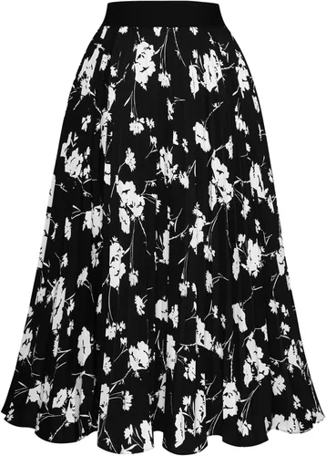 Miniatura 112 de GRACE KARIN - Falda plisada de gasa para mujer, con cintura alta y elástica, vuelo, corte acampanado y longitud por debajo de la rodilla