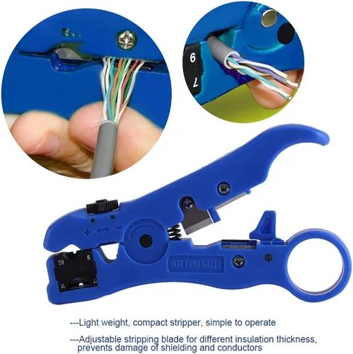 Miniatura 5 de Pelacables, cortador de cable coaxial portátil coaxial, herramienta de pelado para RG59 RG6 RG7 RG11 Cable UTP STP redondo y plano, azul