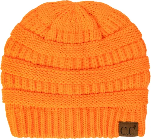 Miniatura 3 de C.C Gorro de lana unisex con forro polar grueso y cálido (naranja neón sólido), Naranja