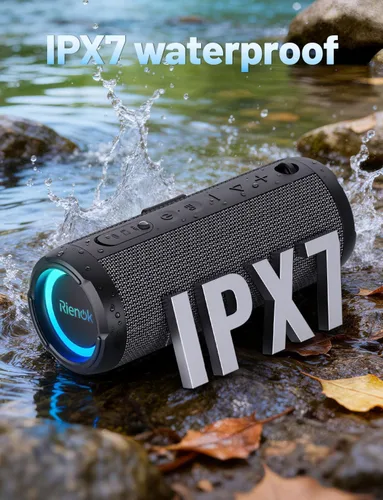 Miniatura 2 de RIENOK - Bocina Bluetooth 5.3 portátil de 30W, emparejamiento dual, sonido estéreo inalámbrico HD, impermeable IPX7, bocina inalámbrica deportiva