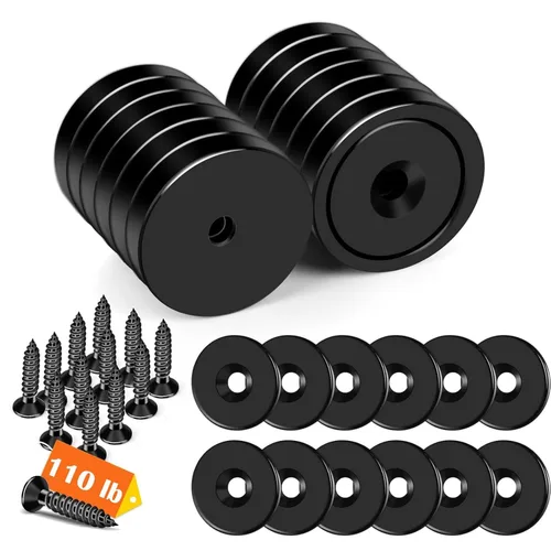 Miniatura 14 de DIYMAG Imanes de neodimio fuertes, paquete de 8 imanes redondos plateados de tierras raras de 110 libras con agujero avellanado resistente