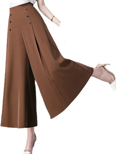 Pantalones plisados de pierna ancha con estilo fresco y delgado, pantalones de cintura alta con doble botonadura y pierna ancha, pantalones plisados
