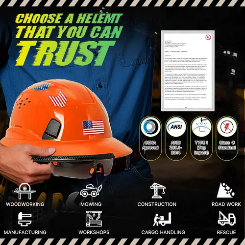 Miniatura 8 de Cascos De Construcción de ala completa Cascos de seguridad aprobados por OSHA con visera transparente - Casco de seguridad de construcción ventilado