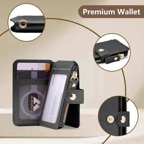 Miniatura 64 de Cartera con llavero, tarjetero con bloqueo RFID de piel, funda para tarjetas de crédito con cremallera para mujer