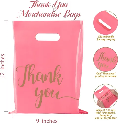 Miniatura 2 de ZORRITA Paquete de 100 bolsas de agradecimiento para pequeñas empresas, bolsas de plástico de 9 x 12 pulgadas con asas, bolsa de mercancía al por