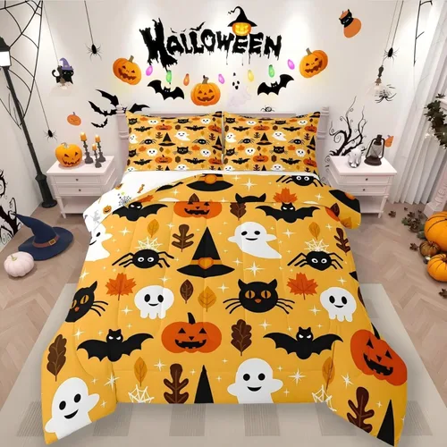 Miniatura 15 de Erosebridal Juego de ropa de cama individual para niñas, juego de edredón de juegos para niños, juego de cama de juegos para niños, color naranja