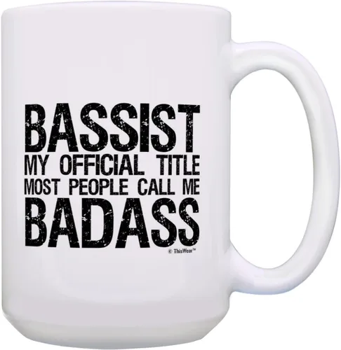 Miniatura 9 de ThisWear Taza de café con diseño de bajo y guitarra, para músico, título oficial, color blanco